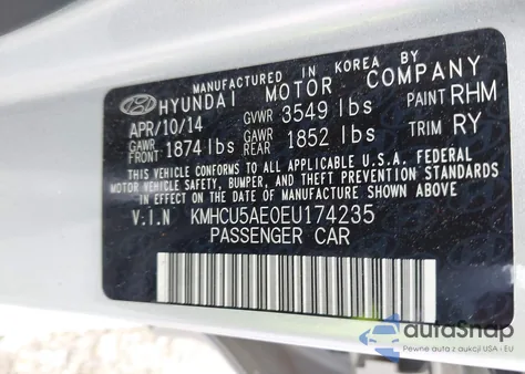 2014 Hyundai Accent Se from USA, damaged, VIN KMHCU5AE0EU174235